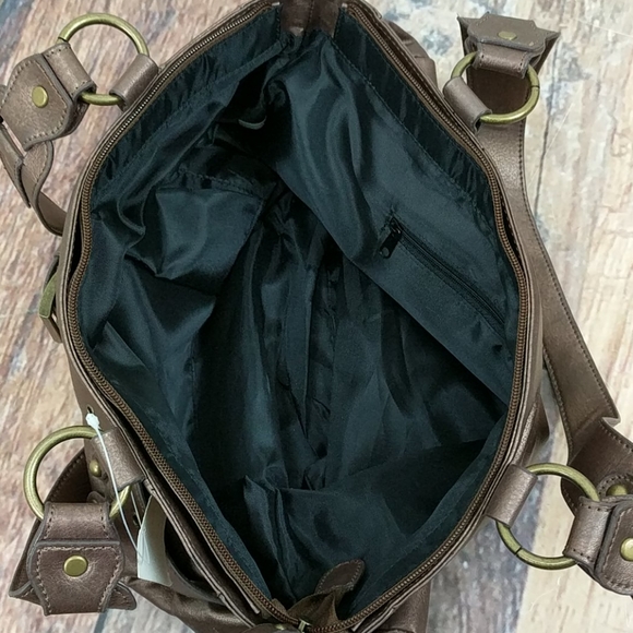 NWT Unbranded Hobo Purse Handbag Studded Buckle Accent 10" Handle Metallic Brown - Picture 4 of 7